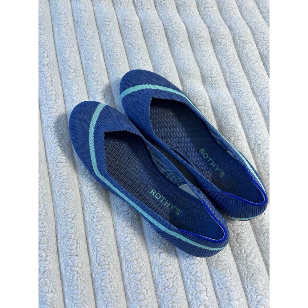 Rothy's Flat Round Toe Shoes Retired Blue Green Stripe Women 8 Slip On Washable